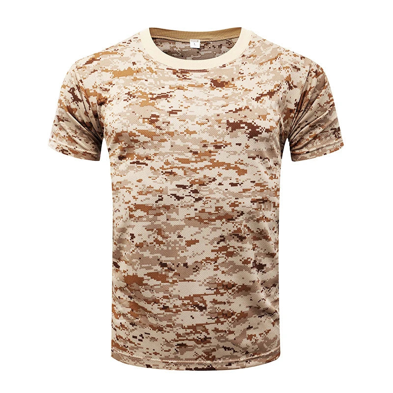 Men Tactical T-shirt Summer Camouflage Quick Dry Short Sleeve O Neck T Shirt Combat Clothes Hunting Camping Shirt