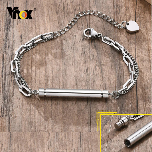 Vnox Cremation Urn Bracelet for Men Women, Stainless Steel Openable Tube, Ashes Holder Memorial Wristband