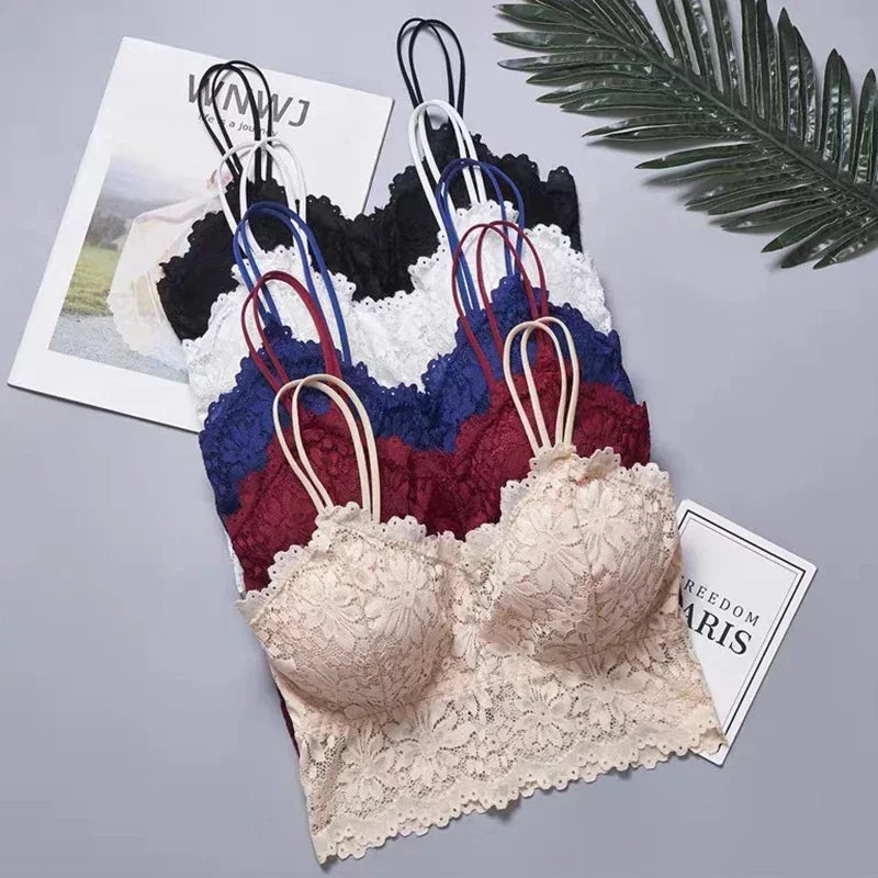 Sexy Woman's Lace Bras Top Comfortable Bralette Solid Color Sexy Underwear Vest Female Hollow Out Wireless Lingerie Seamless Bra