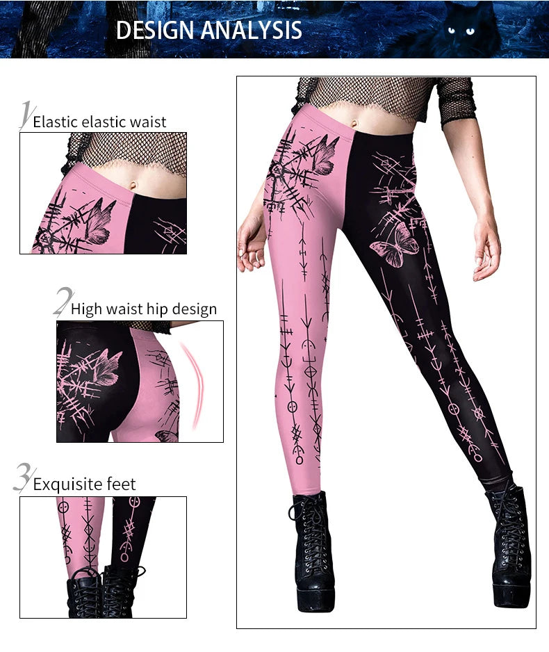 [You're My Secret] Legging for Women 3D Divination Print Goth Style Ankle Pants Sexy Stretch Leggin Sport High Waist Yoga Pants