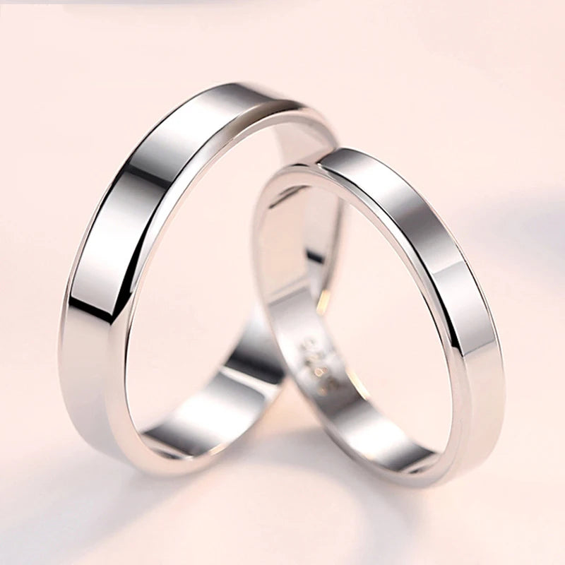 Fashion Pure 100% 925 Sterling Silver Women Men Ring Simple Smooth Wedding Band Anniversary Jewelry Gift for  Lovers