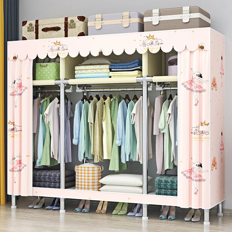 Bedroom Portable Foldable Cloth Wardrobe Organizer Clothes Folding Canvas Wardrobe Closet Rack for Clothes,Princess Ballet