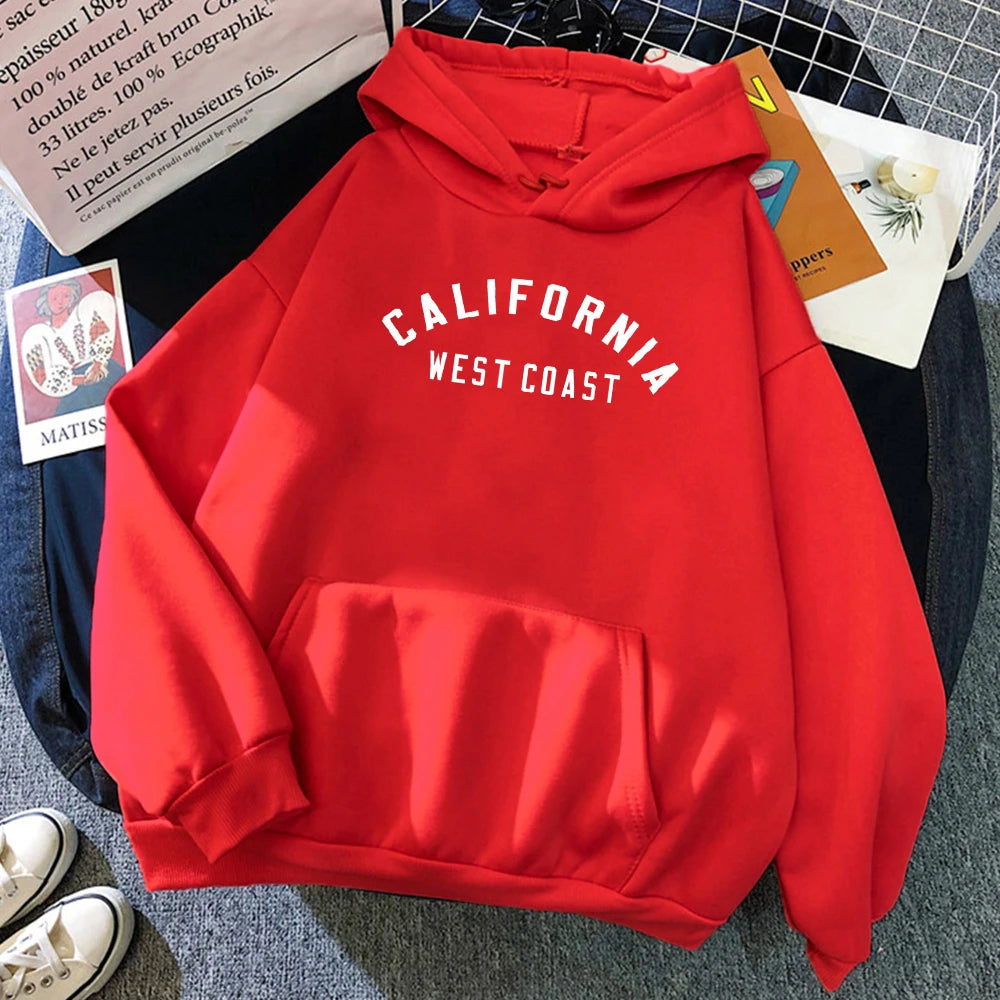 California West Coast Creative Pattern Hoodie Womens Autumn Loose New Hoody O-Neck Casual Sweatshirt Pocket Fleece Womenswear