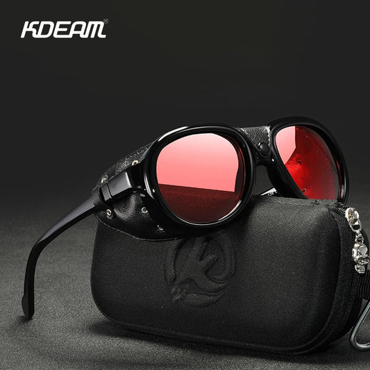 KDEAM New Pilot Sunglasses Steampunk Mirror UV400 Glasses Men Women Outdoor Driving Shades With Free Case