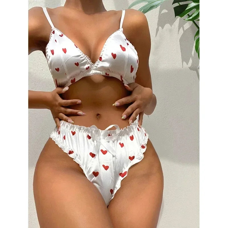 Women's Erotic Lingerie Suit Bowknot Sexy Seamless Comfort Underwear Two Piece Set Female White Sexy Lingerie Woman's Bra