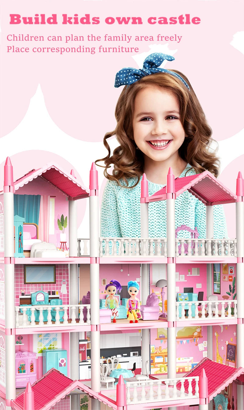 3D DIY Dream Princess Castle Villa Assembly Doll House Set Toy Girl Family Toy Children's Music Doll House Assembly Villa House