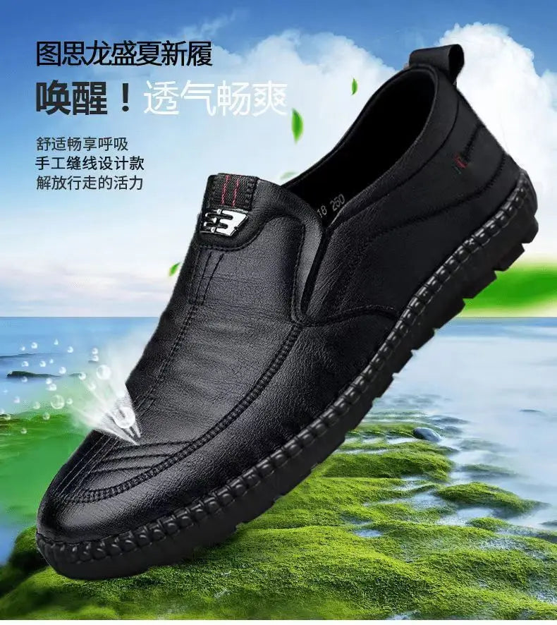 Mens Leather Loafers Non Slip Walking Flats Breathable Outdoor Slip on Casual Shoes for Male Work Office Driving Sneakers2