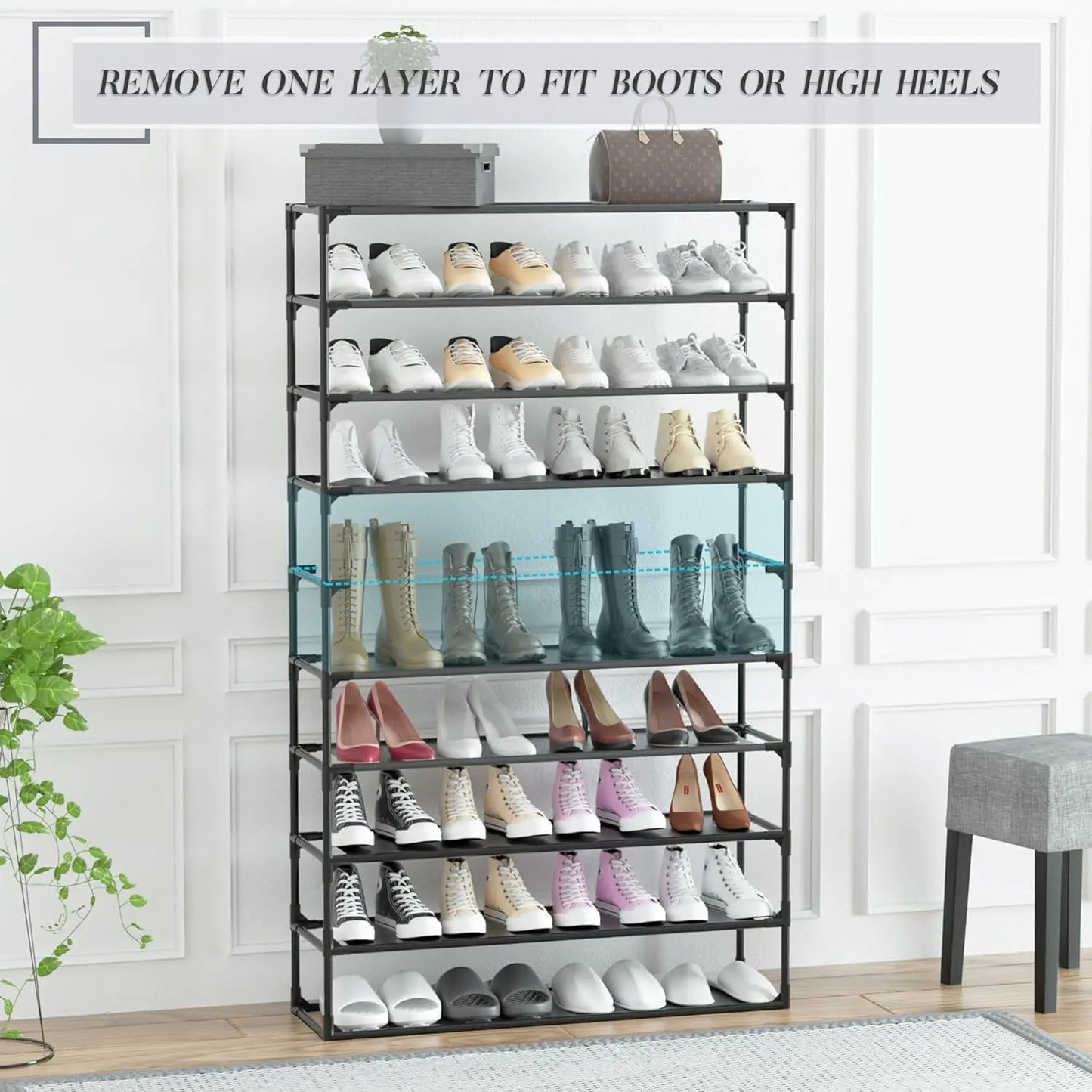 2 Pack 10-Tiers Shoe Rack Organizer, Sturdy Metal Pipes & Durable Non-Woven Fabric, Space Saving Tall Shoe Rack