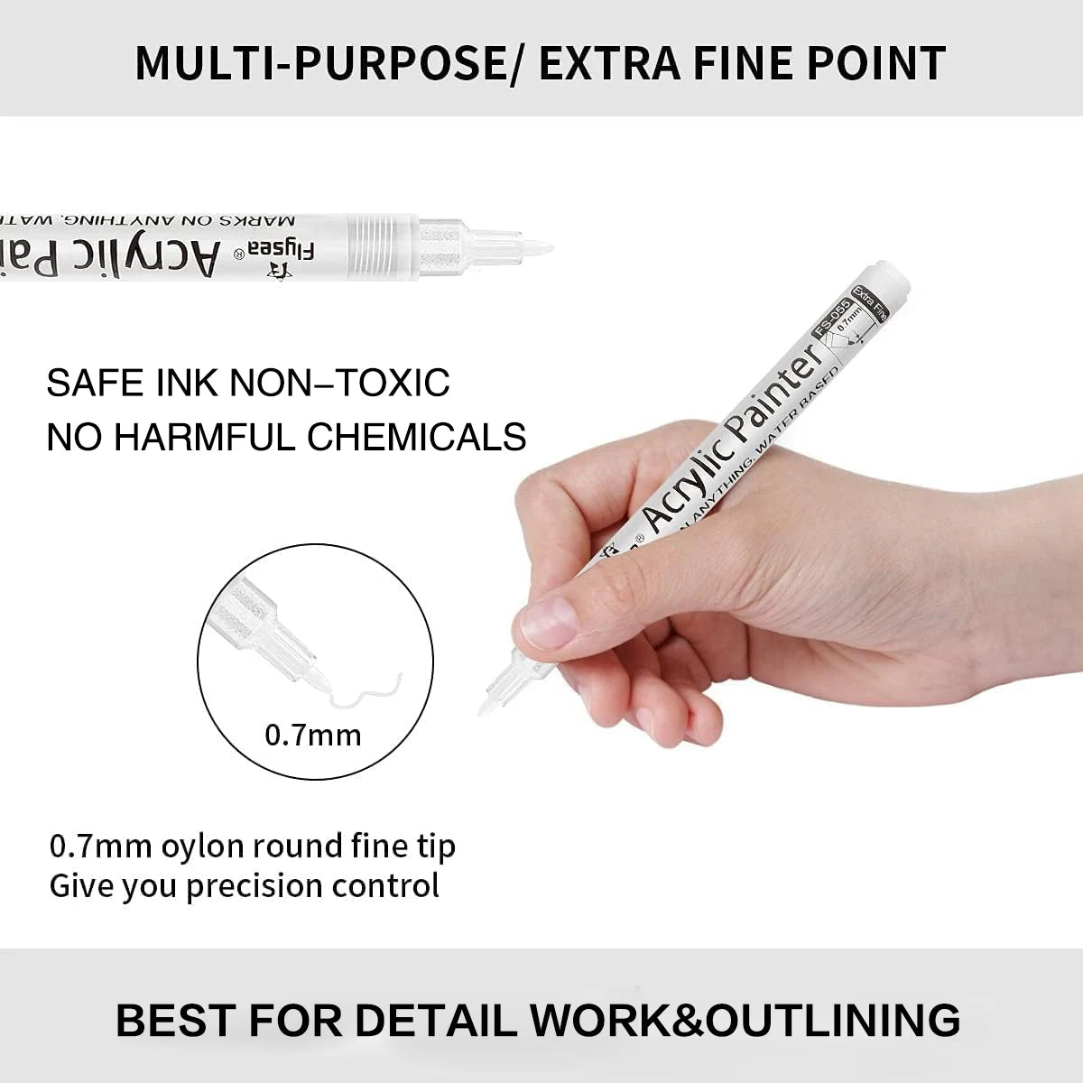 6Pcs/set White Acrylic Paint Pen for Rock Painting, Stone, Ceramic, Glass, Wood, Tire, Fabric Metal, Canvas Extra-fine Tip White