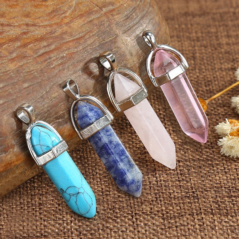 Natural Stone Pendants For DIY Necklace Jewelry Making Findings Crystal Stone Quartz Pendant Charms Handmade Hair Accessories