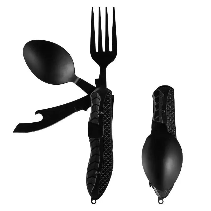 Outdoor Camping Utensils Portable Stainless Steel Foldable Spoon Fork Knife Bottle Opener Combo Set Cutlery Tableware Multitool