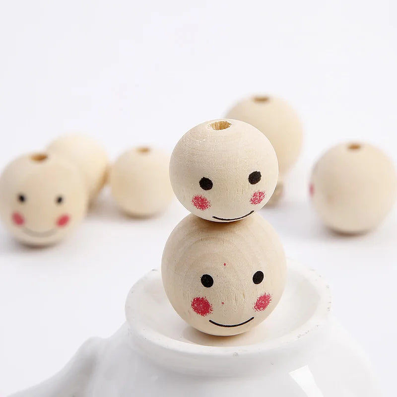 5-50pcs Natural Smile Face Ball Wood Beads Wooden Doll Loose Beads for DIY Craft Jewelry Bracelet Necklace Making Spacer Beads