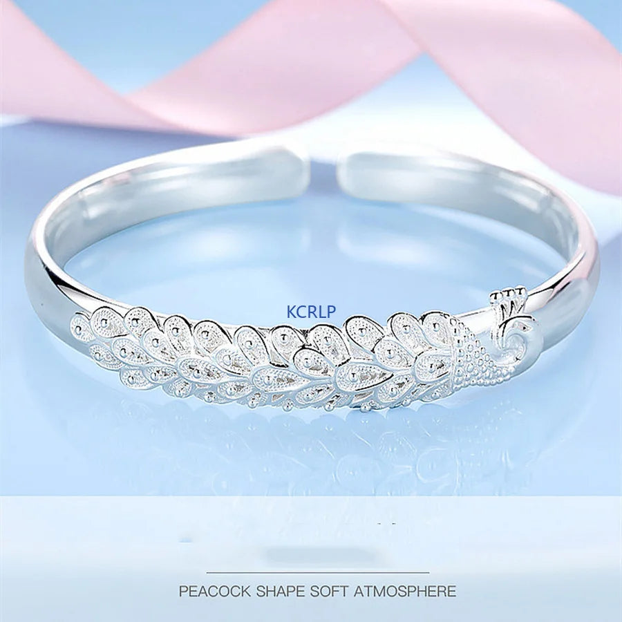 KCRLP 925 sterling silver elegant Peacock opening screen bracelet Bangles for women fashion party wedding  jewelry gift