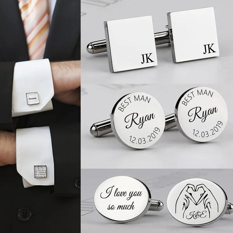 Personalized Engrave Initial Cufflinks for Wedding Birthday Groomsmen Gift Stainless Steel Cufflinks Statement Jewelry