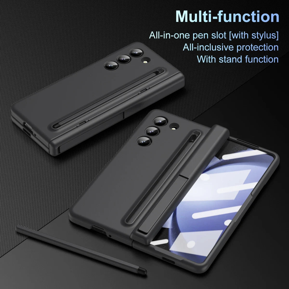 Pen Holder Slot Case for Samsung Galaxy Z Fold 6 5 4 3 Fold5 with Pen Bracket Front Glass Film Protection ZFold6 5G Luxury Cover