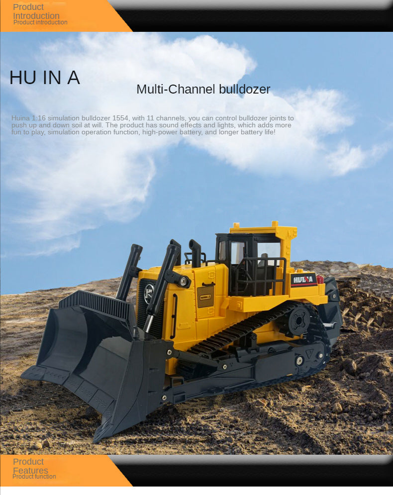 1:16 11 Channels Remote Control Bulldozer Huina 1554 Heavy Duty Bulldozer Kids R/c Engineering Car Christmas Gift