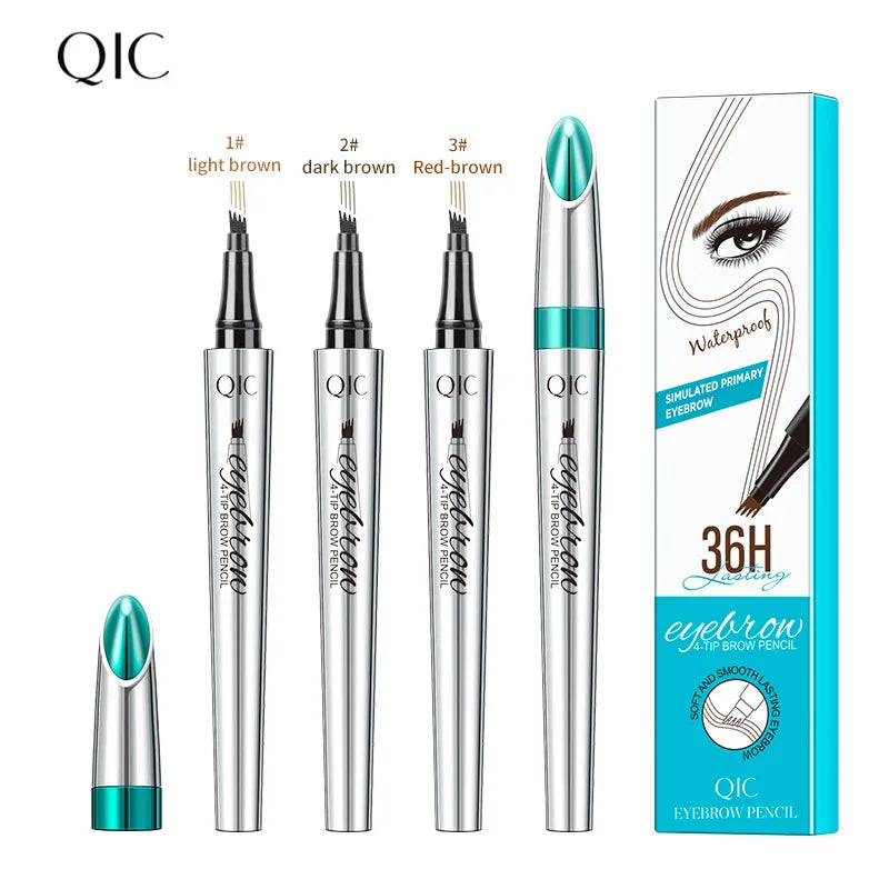 4 Points Eyebrow Pen 3 Colors Liquid Brow Pencil Dark Brown Microblading Eyebrow Pencil Waterproof Eyebrow Tattoo Pen Cosmetics