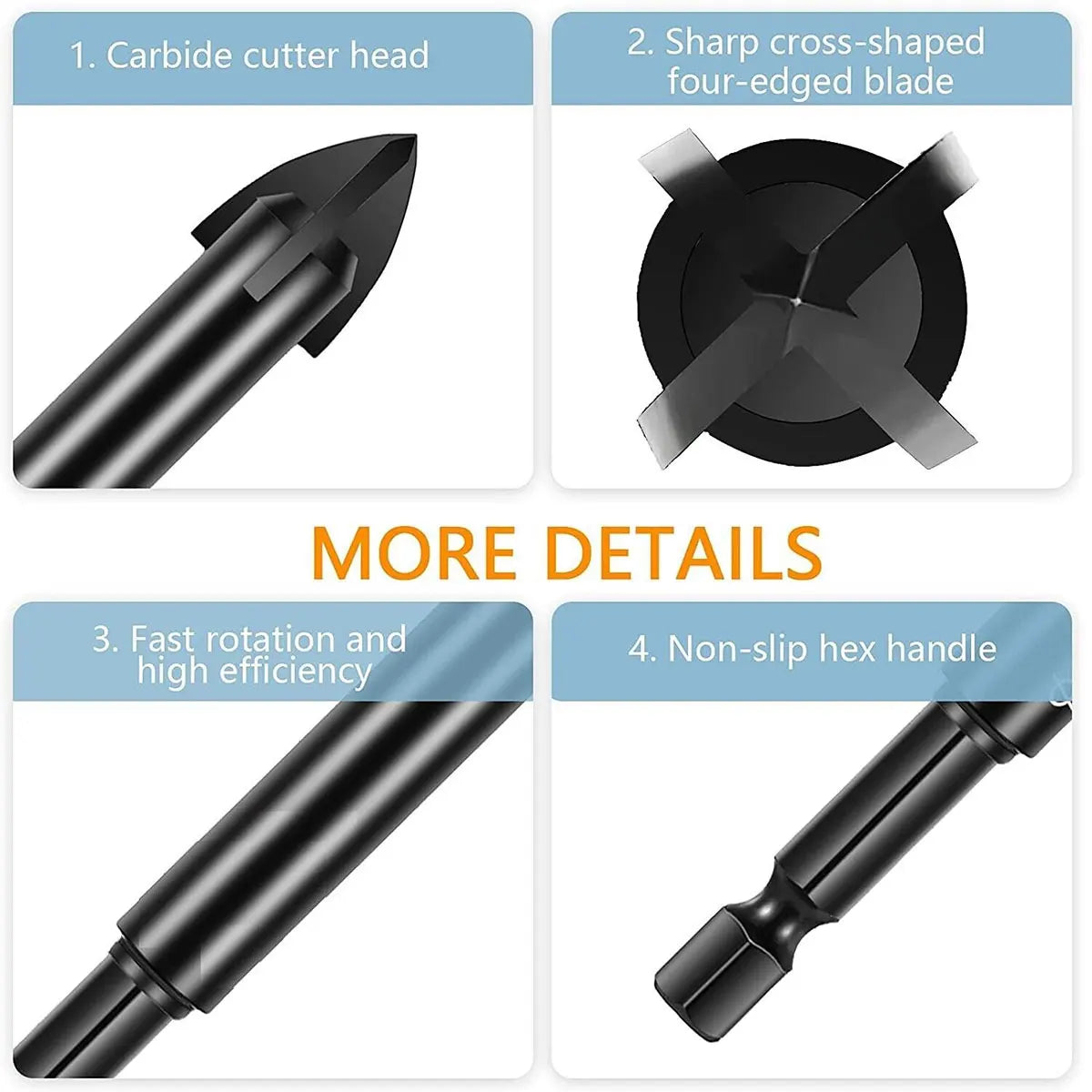 10Pcs 6mm Cross Hex Drill Bit Set For Tile Porcelain Glass Mirror Multifunction Tile Porcelain Drill Bit Kit Tool Carbide Drills