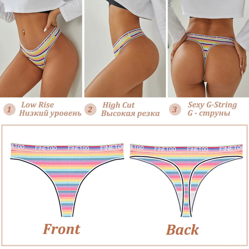 4Pcs/Set Women Cotton Colorful Stripe Panties Sexy Underwear G-Strings Rainbow Thongs Female Soft Breathable Intimates Lingerie