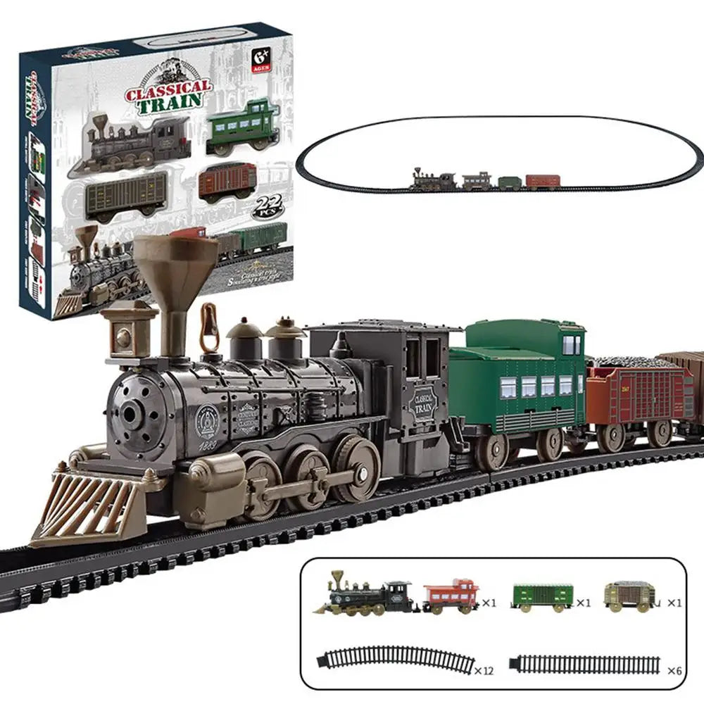 Battery Powered Retro Steam Train Model Puzzle Assembly Toys Electric Classical Train Set For Boys Girls Toddler Christmas Gifts