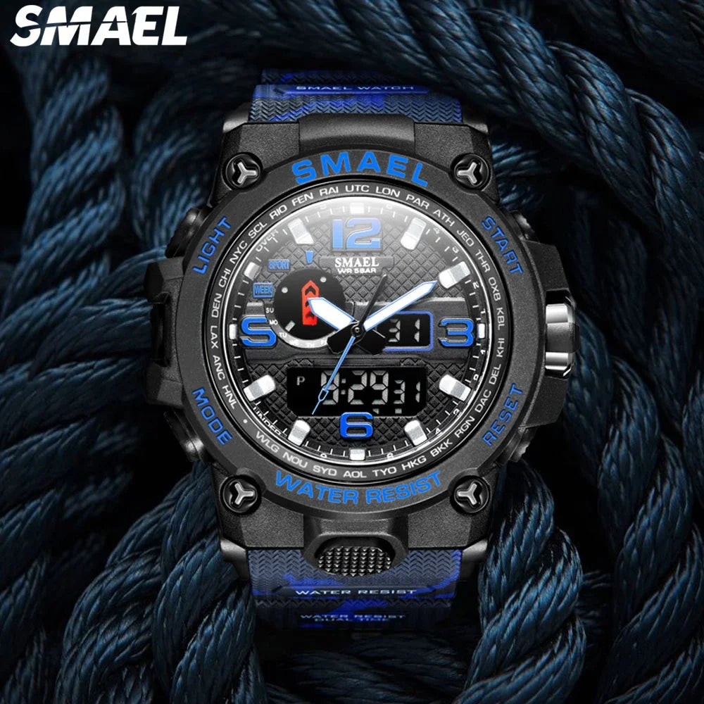 SMAEL Men's Multi functional Waterproof Night Light Alarm Clock Sports Outdoor Watch 1545D Camo Tactical Watch