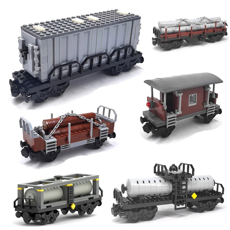 Building Block Train Carriage Urban Rail Truck Container Wood Car Passenger Carriage Set DIY Assembly Model Boy Toy Gift 92088