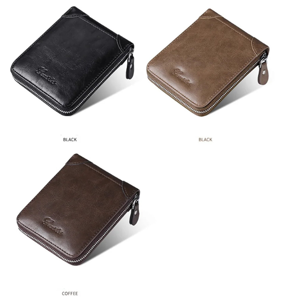 Men's Coin Purse Wallet RFID Blocking Man PU Leather Wallet Zipper Business Card Holder Money Bag Wallet Male