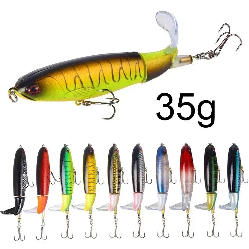 1 Pcs Topwater Fishing Lure Whopper Popper Artificial Bait Hard Plopper Soft Rotating Tail Fishing Tackle Fishing Bait 10cm/14cm