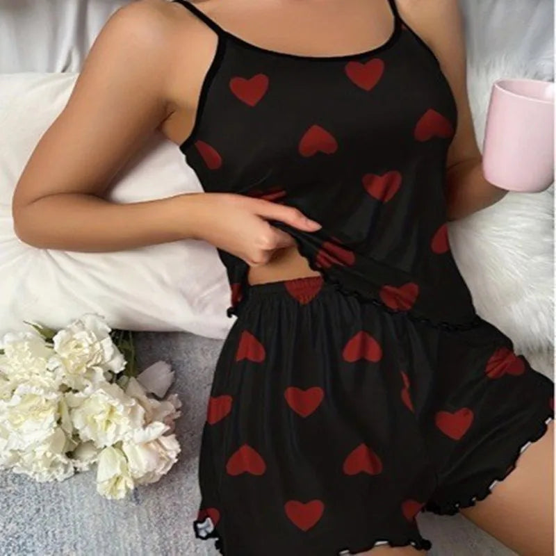 European and American Summer Women's Pajamas Two-Piece Set Sexy Casual Camisole Shorts Loungewear Valentine's Christmas Birthday