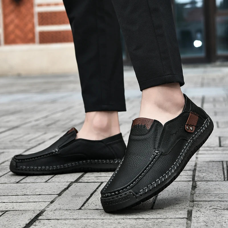 Handmade Leather Men Shoes Casual Comfortable Slip On Loafers Men Leather Shoes Flats Moccasins Walking Shoes Dropshipping