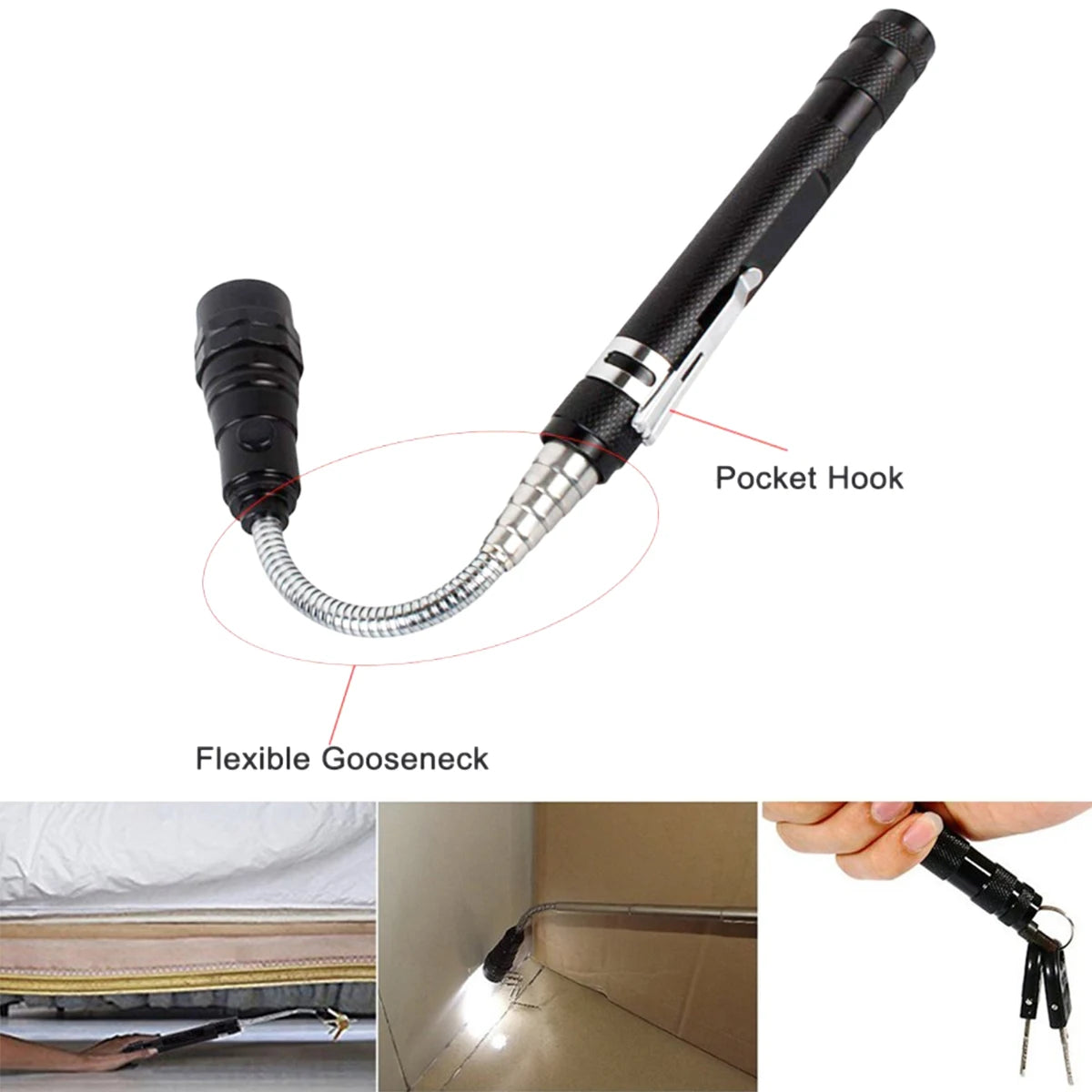 Magnet 3xLED Magnetic Pickup tool, Telescoping Flexible Extensible Led Flashlights,Perfect mechanical pick-up tools gifts