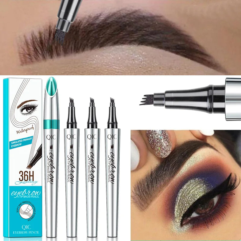 4 Points Eyebrow Pen 3 Colors Liquid Brow Pencil Dark Brown Microblading Eyebrow Pencil Waterproof Eyebrow Tattoo Pen Cosmetics