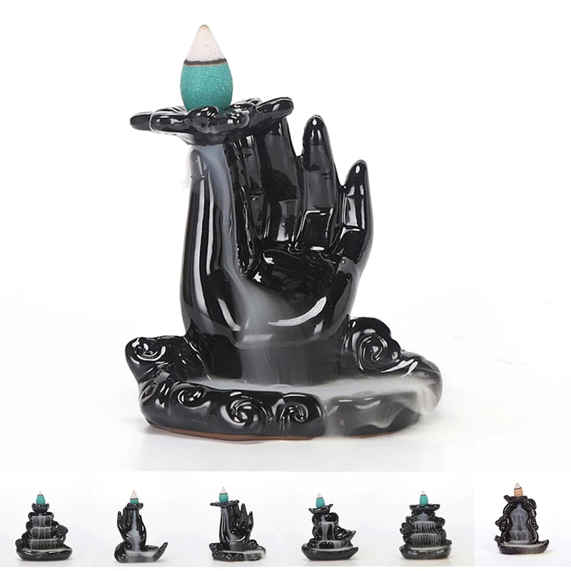 Handmade Ceramic Backflow Incense Burner Decor With 10 Cones Waterfall Holder