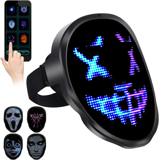 LED Illuminated Mask Party Cosplay Cool Mask With Bluetooth Programmable Charge DIY Personalized Party Masquerade Easter Gifts