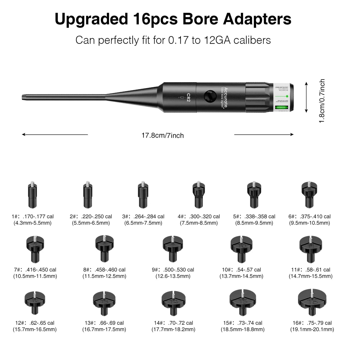 Green Laser Bore Sight Kit for .17 to 12GA Multiple Caliber Universal Bright Sighter with Big Press Switch For Zeroing Scope