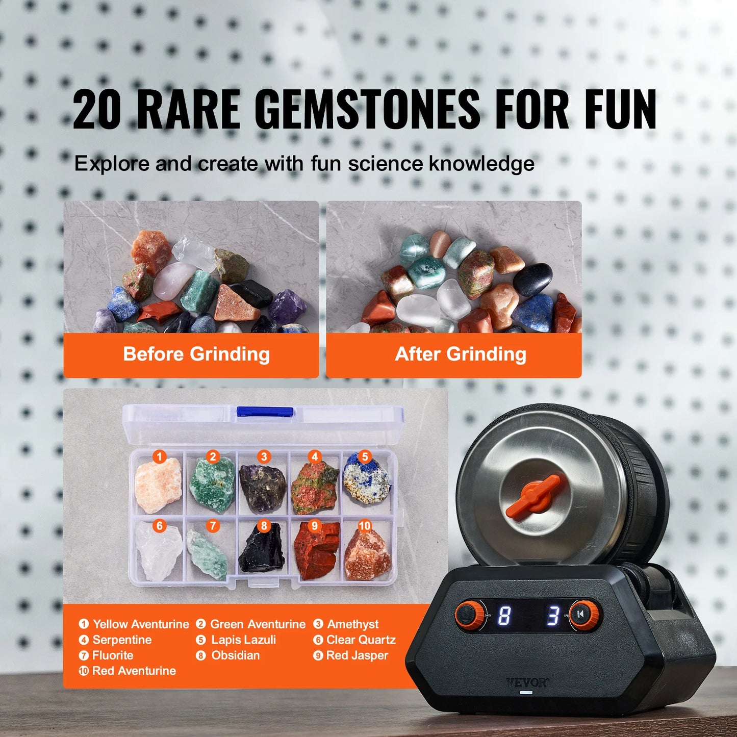 VEVOR Professional Rock Grinder Kit Rock Polisher For Kids And Adults Electronic DIY Rock Tumbler Kit With Polishing  Machine