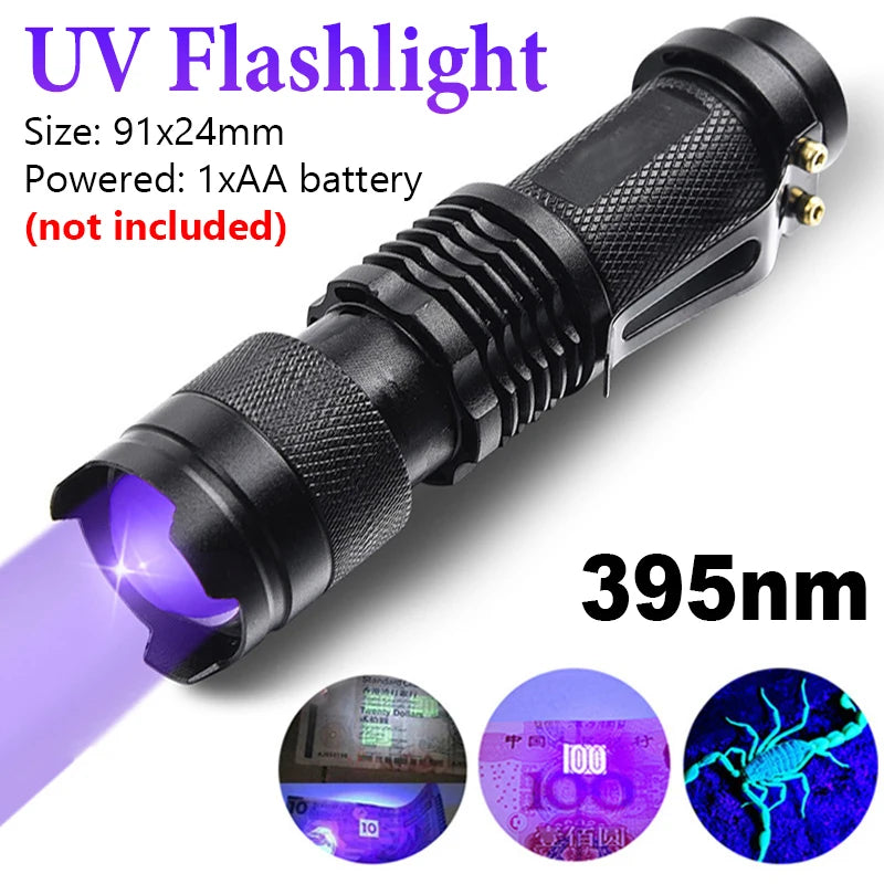 UV Flashlight Handheld Blacklight Flashlight 395nm Mini Light Torch Detector