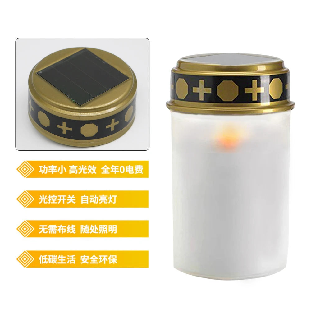 Grave Candle For Cemetery Waterproof Solar Electronic LED Candle Light Flameless Tea Light Outdoor Solar Lawn Lamps