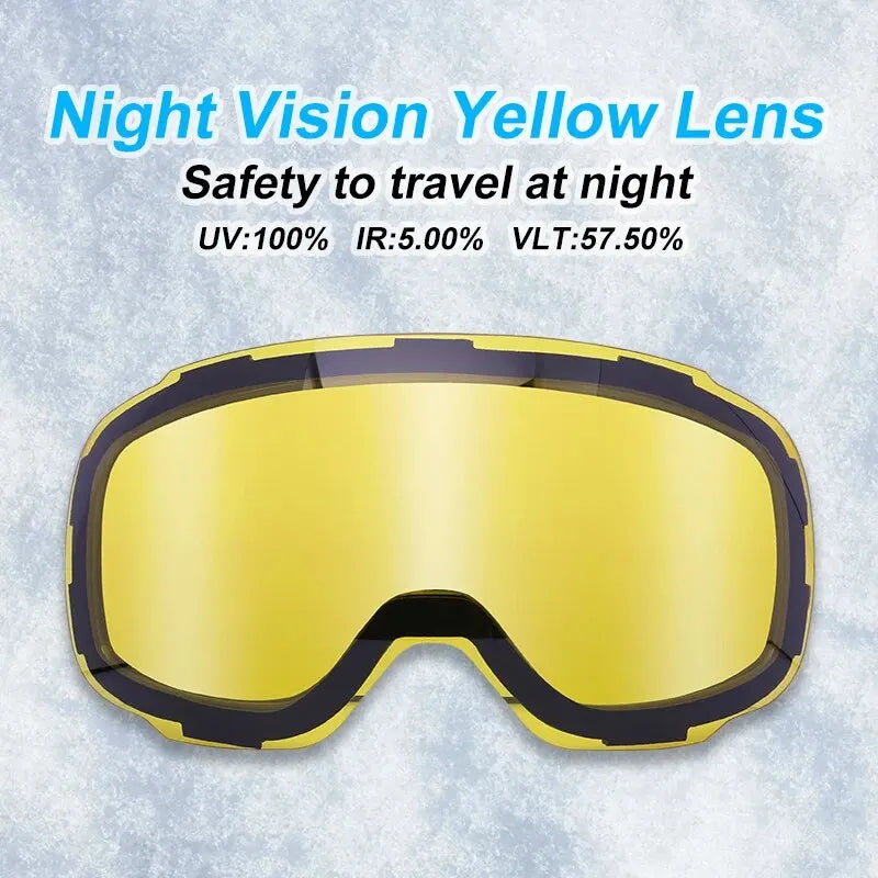 X-TIGER Pro Ski Goggles UV400 Anti-fog Eyewear Magnetic Lens Night Vision Yellow Lens Outdoor Sports Snowboard Snow Goggles Set