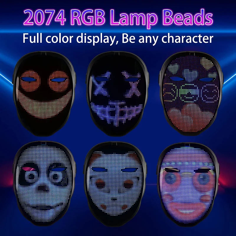 LED Illuminated Mask Party Cosplay Cool Mask With Bluetooth Programmable Charge DIY Personalized Party Masquerade Easter Gifts