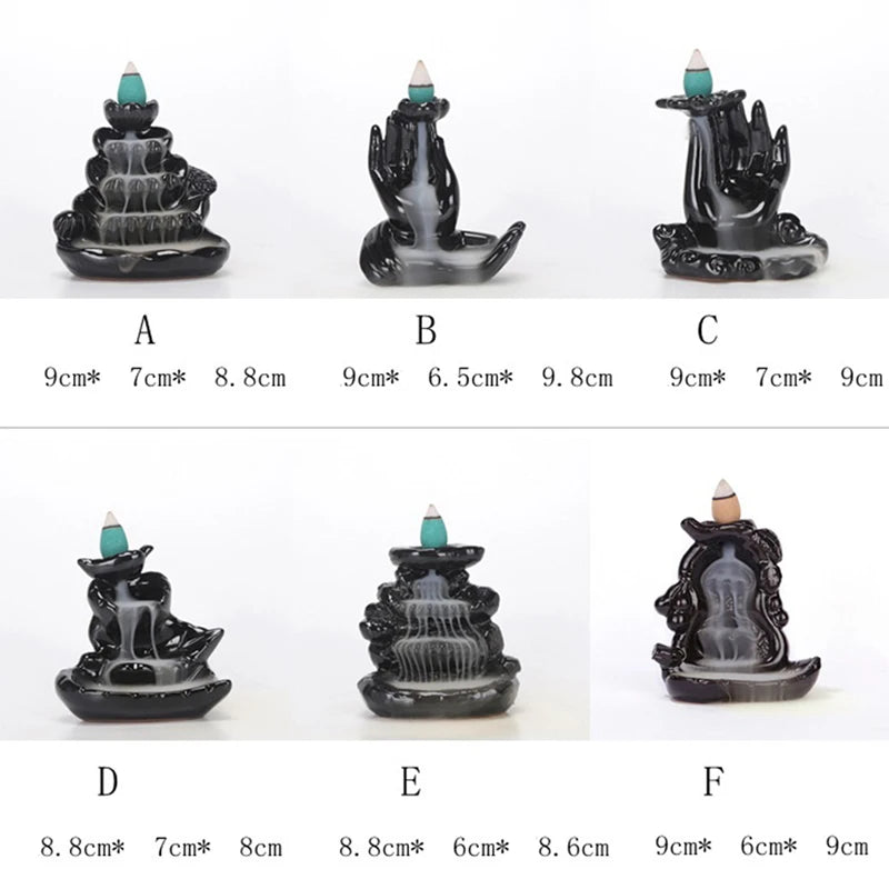 Handmade Ceramic Backflow Incense Burner Decor With 10 Cones Waterfall Holder