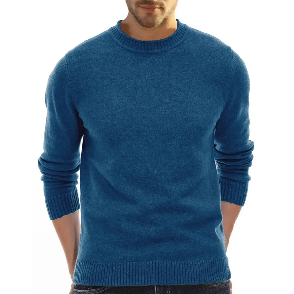 Men Sweater Solid Color Soft Breathable Anti-pilling Slim Fit Round Neck Long Sleeve Knit Elastic Fall Sweater Men Clothes