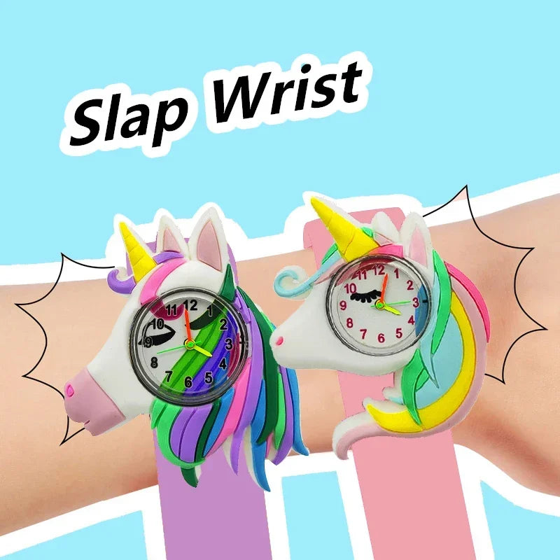 Cartoon Children Watches Baby Study Time Toy Bracelet Kids Slap Watch for Boys Girls Birthday Gift Clock Free Spare Battery