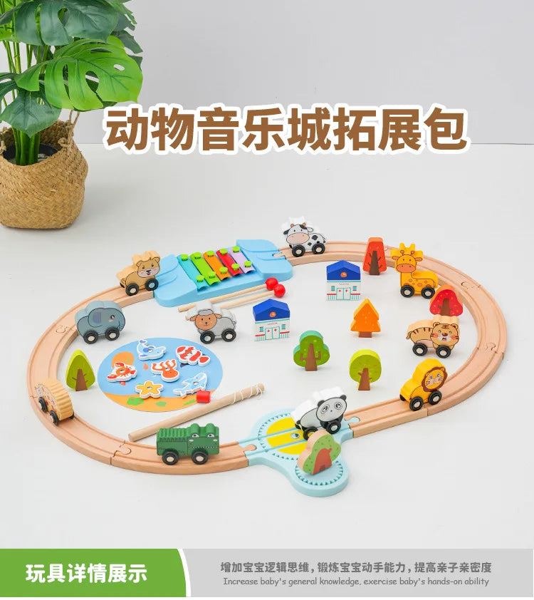 Wood Railway Track Set Expansion Package DIY Building Blocks Accessories Tracks Fit for Biro Wooden Tracks Kids Educational Toys