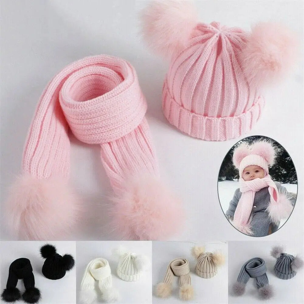 Boys Girls Toddler Kids Pom Windproof Baby Beanie Cap Kids Knitted Hat Bobble Hat Warm