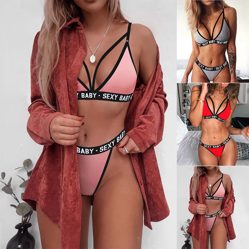 Hot Selling Sexy? Letter Underwire Two Piece Push Up Push Up Bras ?lingerie Set For Women