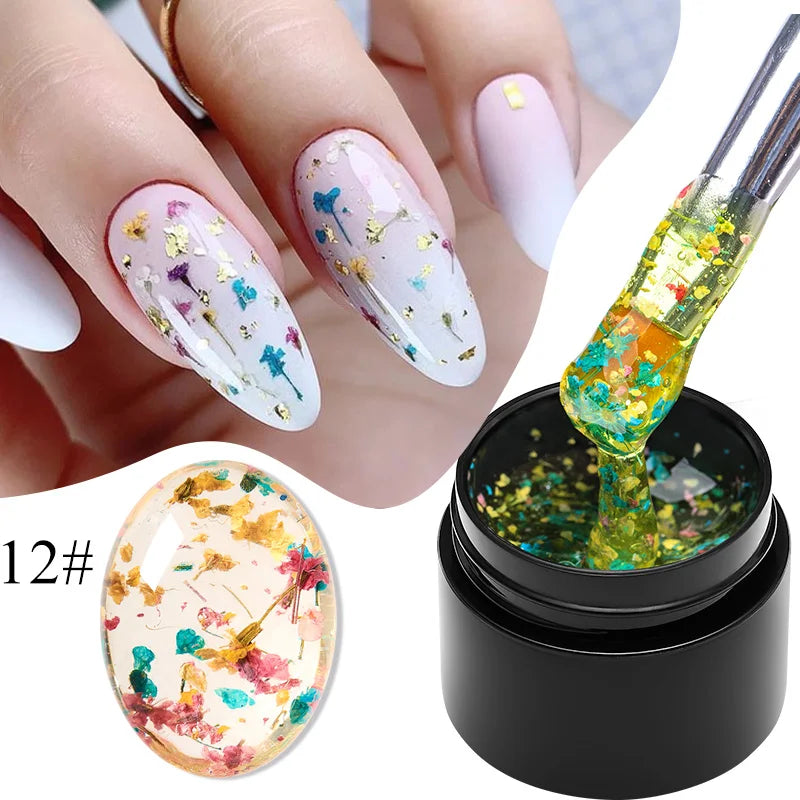 MEET ACROSS Pink Purple Blue Dried Flower Gel Nail Polish Summer Natural Flower Nail Art Painting Soak Off UV LED Gel Varnishes