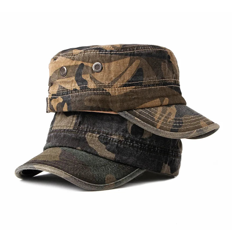 Vintage Camouflage Hats for Men Women Spring Summer Flat Top Baseball Caps Outdoor Camo Cadet Combat Fishing Cap Sunscreen Cap