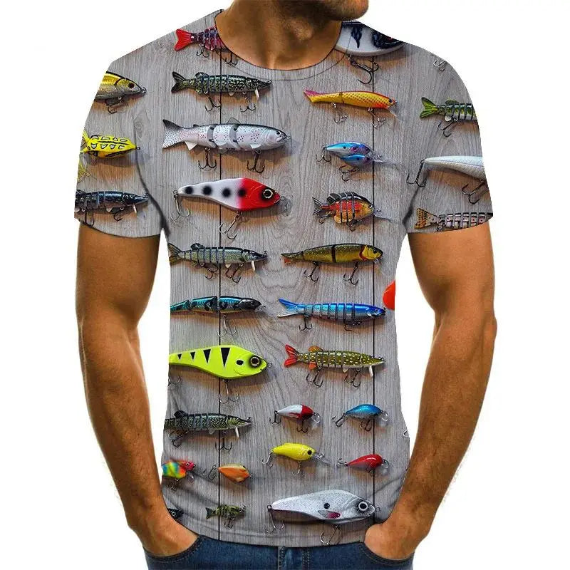 Summer Men's Casual Outdoor Fishing Pattern T-Shirt Fashion Creative 3d Printed O Collar Short Sleeve Street Personality Blazer