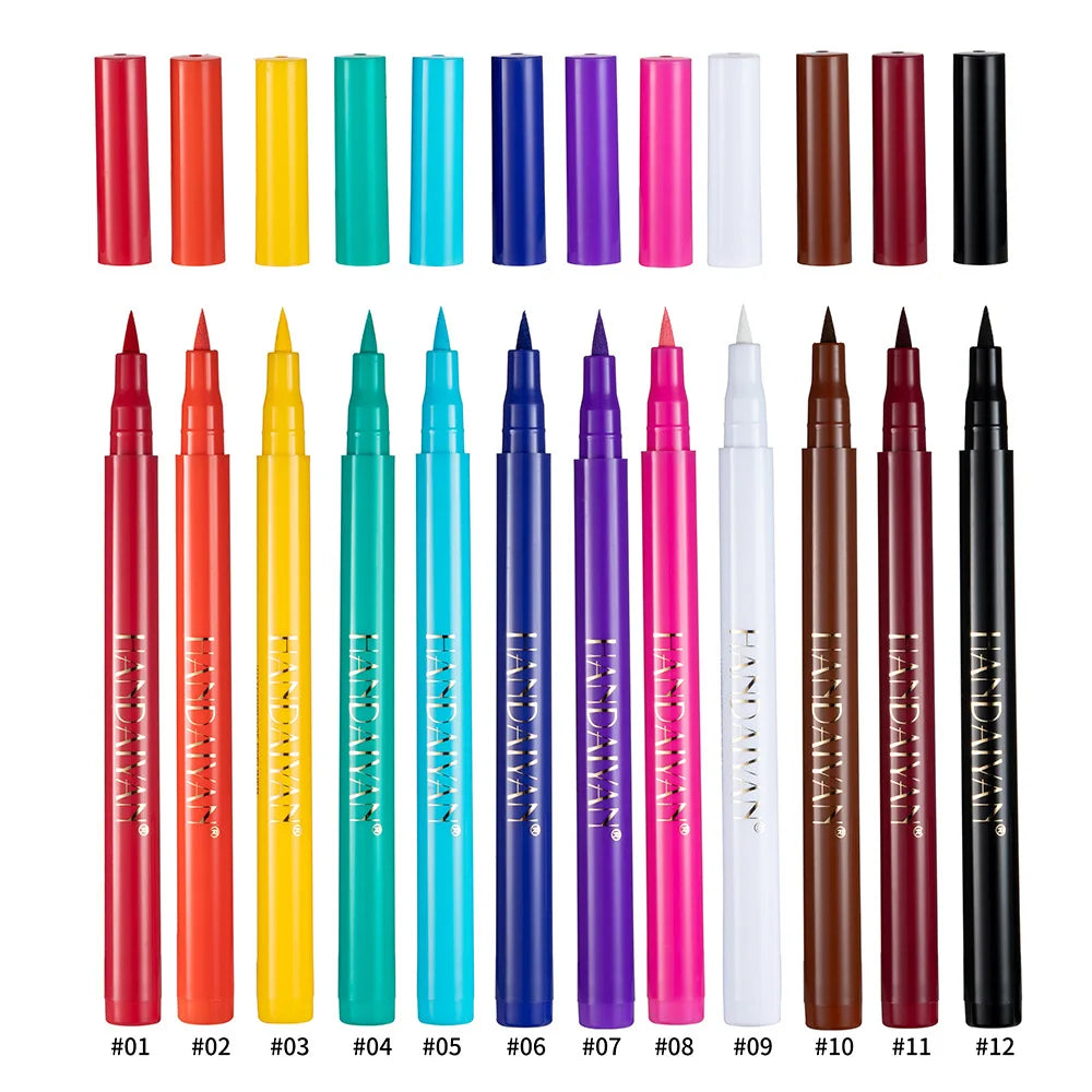 Waterproof 12 Color Liquid Eyeliner Pencil DIY Paintings Eyeliner Easy To Wear Colorful White Yellow Blue Eye Liner Pen Makeup